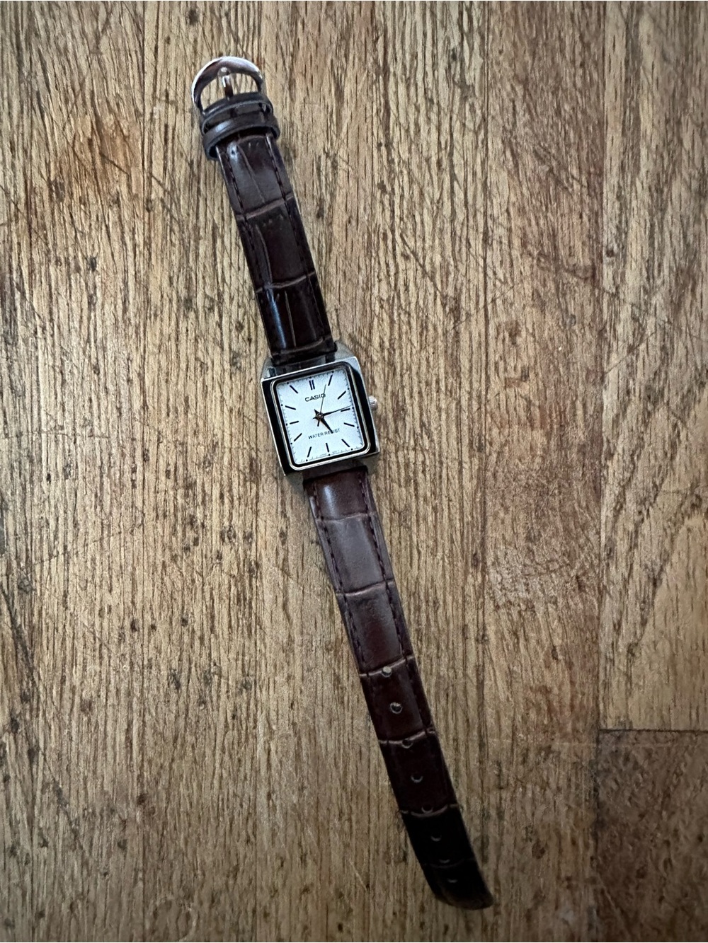 Casio Women's Brown Leather Strap Square White Dial Watch